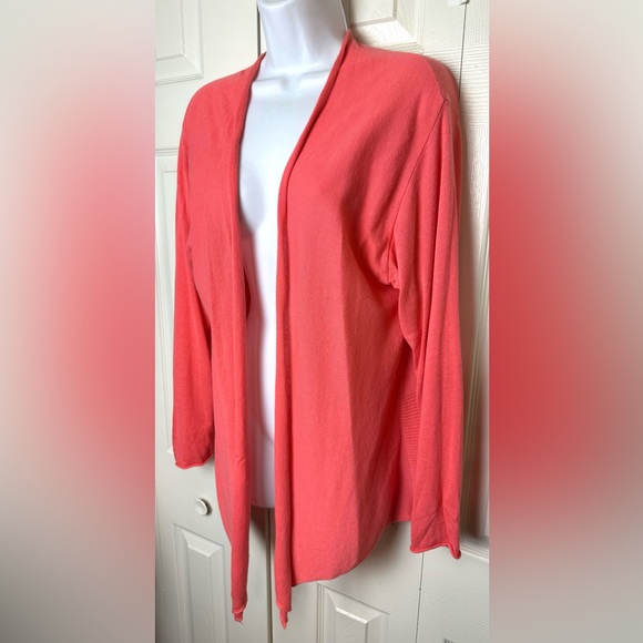 NIC + ZOE Plus Sized Cardigan Sweater Coral Pink Orange Ling Open Front Ribbed - Picture 2 of 11
